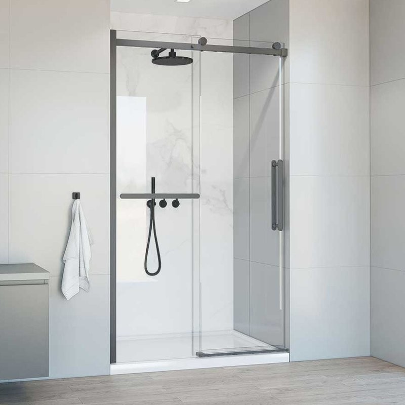 Душевая дверь в нишу Vincea Como Soft VDS-1CS130CLGM 130 см, профиль вороненая сталь, стекло прозрачное