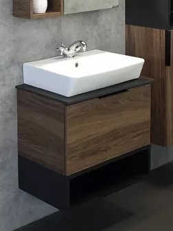 Тумба с раковиной Comforty Штутгарт 60 подвесная, темно-коричневый дуб, раковина Comforty 9055RA-50