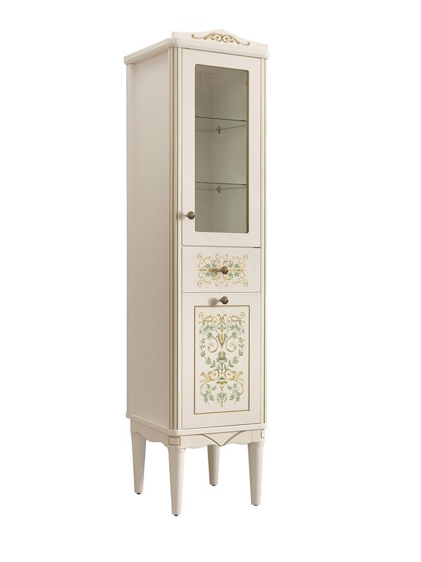 Шкаф-пенал для ванной Belux Верди П 40-01 слоновая кость, принт верди