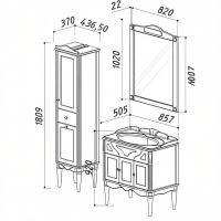 Шкаф-пенал для ванной Belux Верди П 40-01 слоновая кость, принт верди