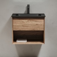 Тумба с раковиной Sancos Marmi 1.0 60 черная раковина, дуб чарльстон