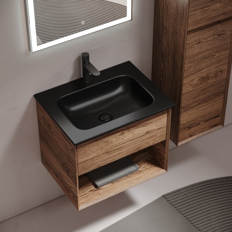 Тумба с раковиной Sancos Marmi 1.0 60 черная раковина, дуб чарльстон