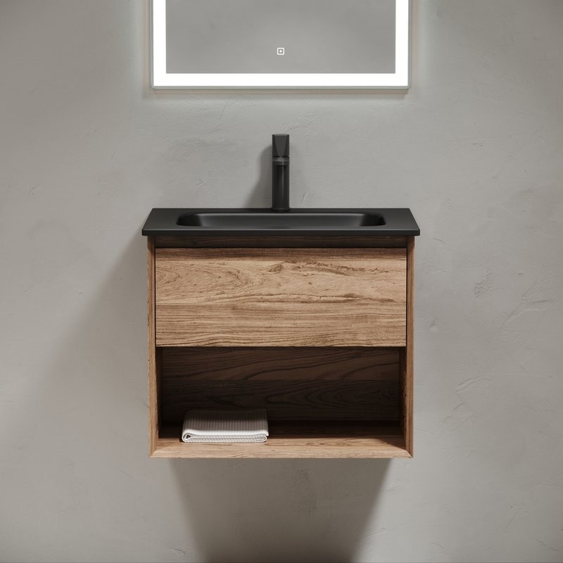 Тумба с раковиной Sancos Marmi 1.0 60 черная раковина, дуб чарльстон