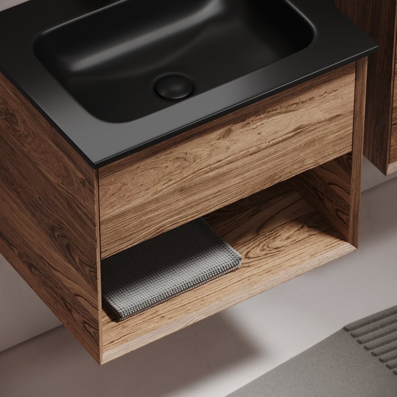 Тумба с раковиной Sancos Marmi 1.0 60 черная раковина, дуб чарльстон
