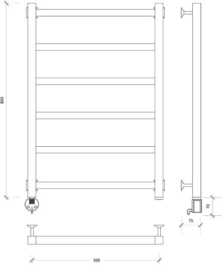 Полотенцесушитель электрический Secado Корато 1 , 80x55 см, подключение слева, матовый черный, лесенка
