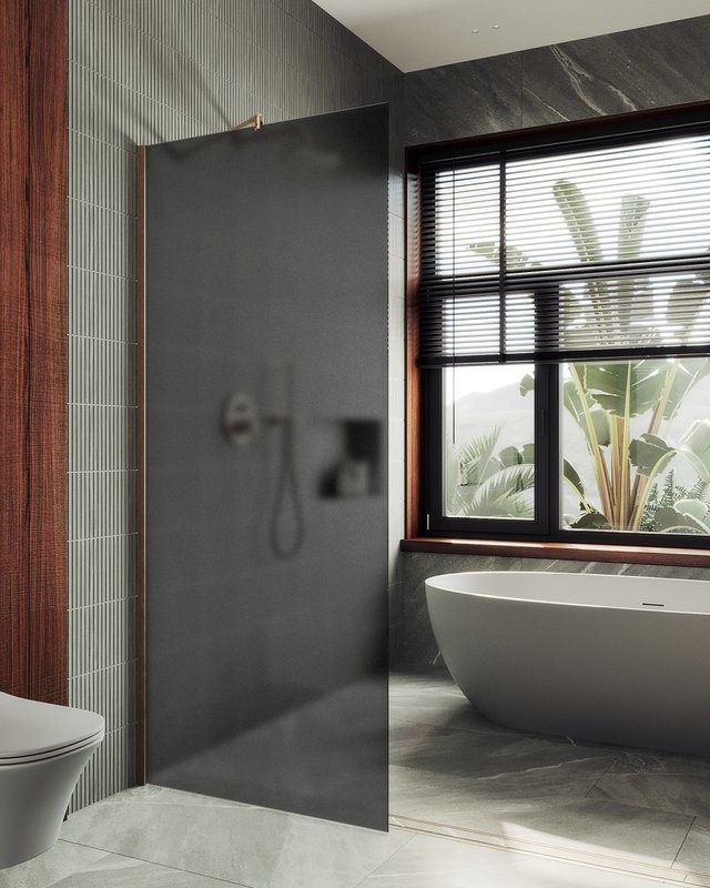 Душевая перегородка Maybahglass MGD-687-2ш 119 см, профиль бронза, стекло графит матовое