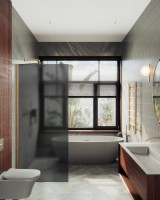 Душевая перегородка Maybahglass MGD-687-2ш 119 см, профиль бронза, стекло графит матовое