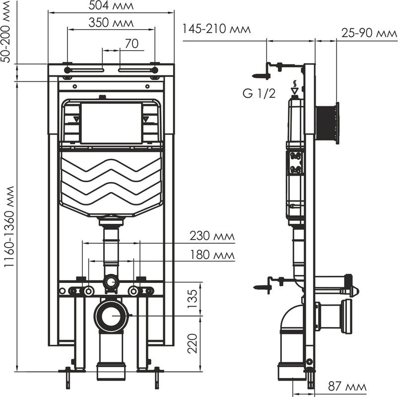 Система инсталляции для унитазов Wasserkraft Dinkel 58TLT.010.ME.BN03 с кнопкой смыва никель