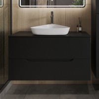 Тумба с раковиной Orange Line 100 подвесная, 2 ящика, матовая черная с раковиной B07-500W