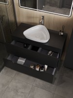 Тумба с раковиной Orange Line 100 подвесная, 2 ящика, матовая черная с раковиной B07-500W