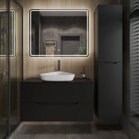 Тумба с раковиной Orange Line 100 подвесная, 2 ящика, матовая черная с раковиной B07-500W