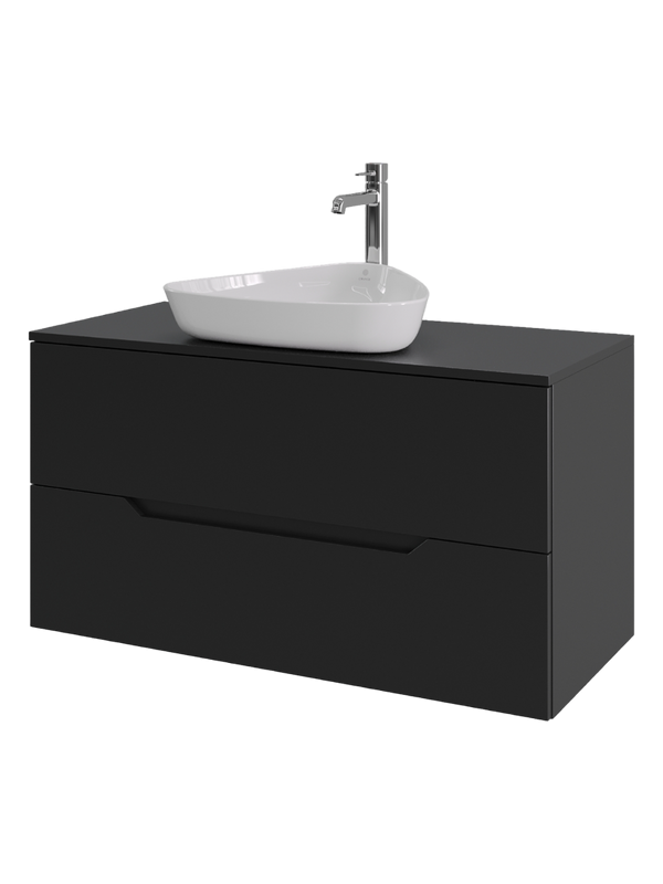 Тумба с раковиной Orange Line 100 подвесная, 2 ящика, матовая черная с раковиной B07-500W