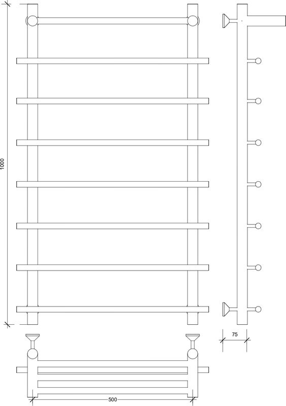 Полотенцесушитель водяной Secado Турин 1 СП 100x55 см, матовый черный, лесенка, с полкой