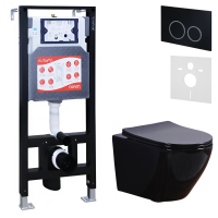 Комплект 3 в 1 Унитаз подвесной Esbano Azalea ESUPAZALB + Инсталляция Fram + Кнопка ESINKRG11MB цвет матовый черный