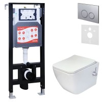 Комплект 3 в 1 Унитаз подвесной Esbano ESWBLEONWN + Инсталляция Fram + Кнопка ESINKRG11MC цвет матовый хром