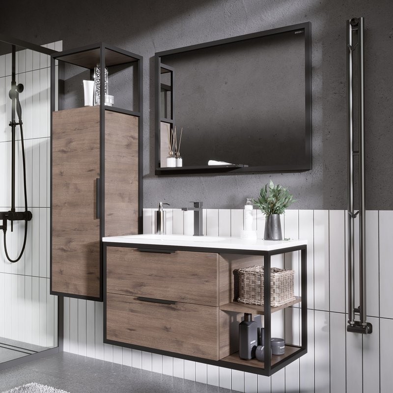 Мебель для ванной комнаты Grossman Лофт 90 веллингтон, черный, раковина Madera Modul 90 L