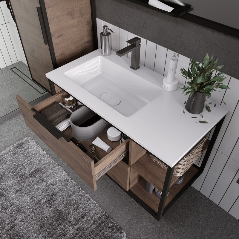 Мебель для ванной комнаты Grossman Лофт 90 веллингтон, черный, раковина Madera Modul 90 L