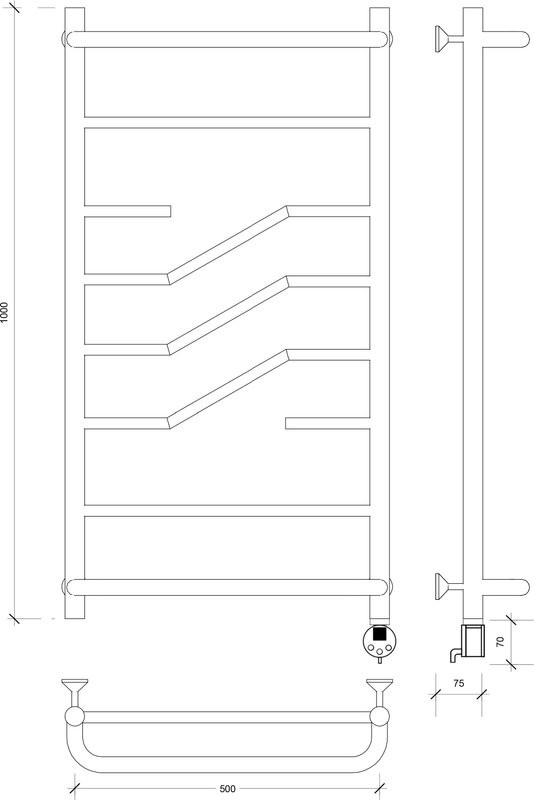 Полотенцесушитель электрический Secado Риволи СП 100x50 см, подключение справа, матовый черный, лесенка