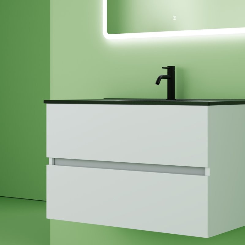 Мебель для ванной комнаты Sancos Urban 80 см белый глянец, черная раковина