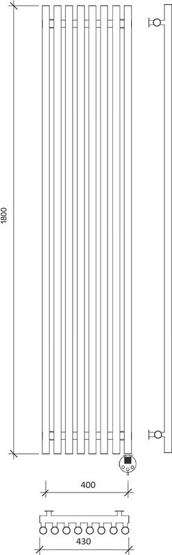 Полотенцесушитель электрический Secado Бергамо плюс 8 1800/400 180x45 см, подключение справа, матовый черный, I-образный