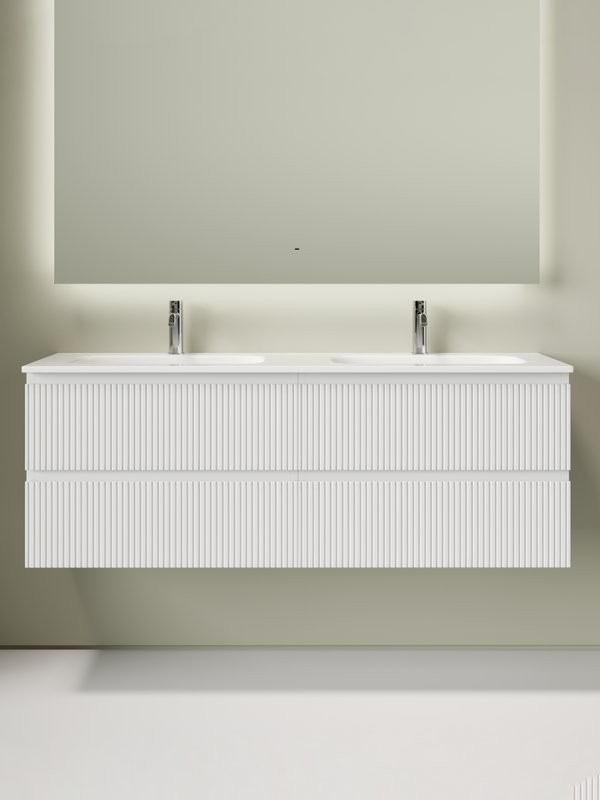 Тумба с раковиной Sancos Snob T 70 bianco, 2 шт, раковина Ceramicanova Grace CN7022 с двумя чашами, с отверстиями под смеситель