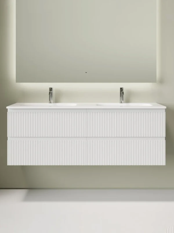 Тумба с раковиной Sancos Snob T 70 bianco, 2 шт, раковина Ceramicanova Grace CN7022 с двумя чашами, с отверстиями под смеситель