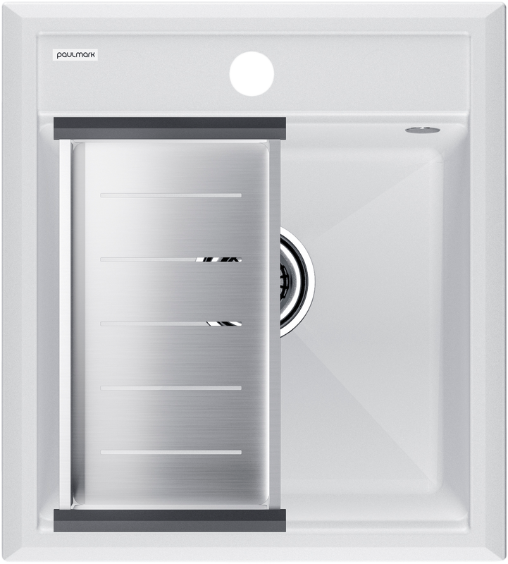 Мойка кухонная Paulmark Stepia PM114651-WH+A375-BS с коландером, белая