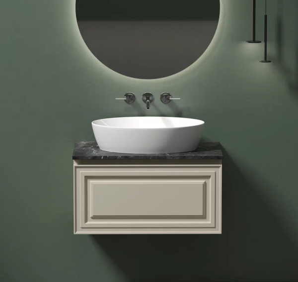 Тумба с раковиной Sancos Very 80 см, beige soft, столешница черный мрамор, раковина CN5018