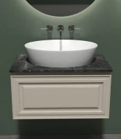 Тумба с раковиной Sancos Very 80 см, beige soft, столешница черный мрамор, раковина CN5018