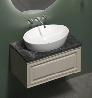 Тумба с раковиной Sancos Very 80 см, beige soft, столешница черный мрамор, раковина CN5018