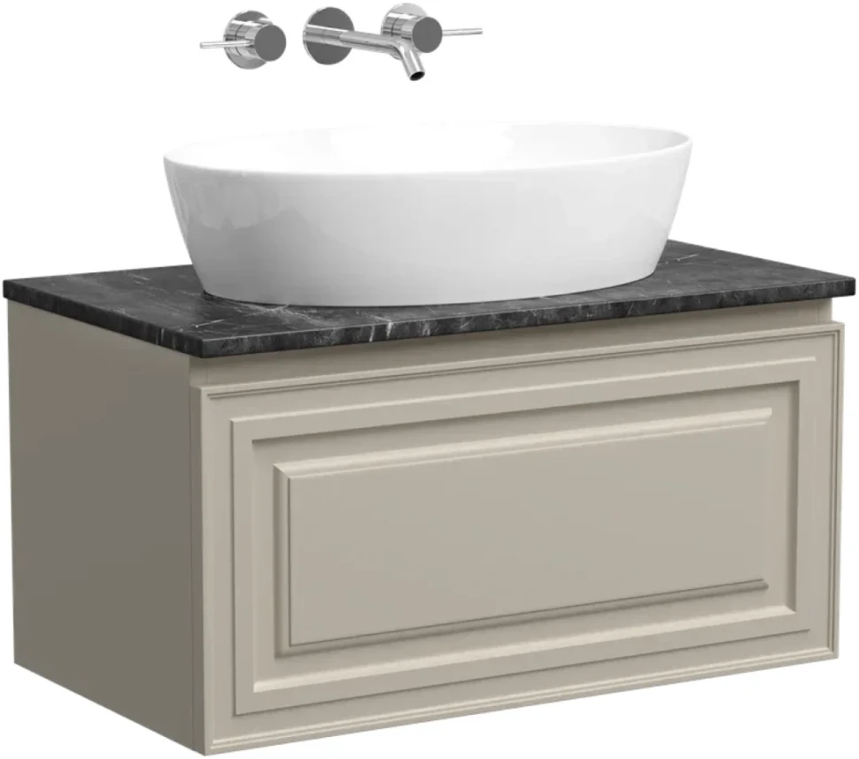 Тумба с раковиной Sancos Very 80 см, beige soft, столешница черный мрамор, раковина CN5018