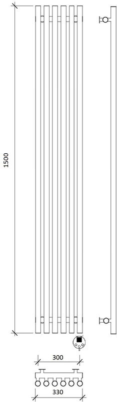 Полотенцесушитель электрический Secado Бергамо 6 1500х300 150x35 см, подключение справа, хром, I-образный