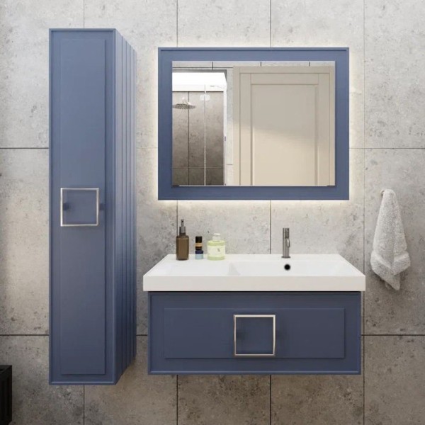 Мебель для ванной комнаты La Fenice Cubo 90 R синяя, ручка хром