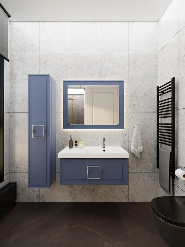 Мебель для ванной комнаты La Fenice Cubo 90 R синяя, ручка хром