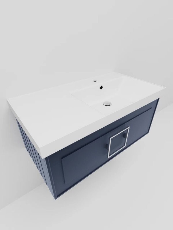 Мебель для ванной комнаты La Fenice Cubo 90 R синяя, ручка хром