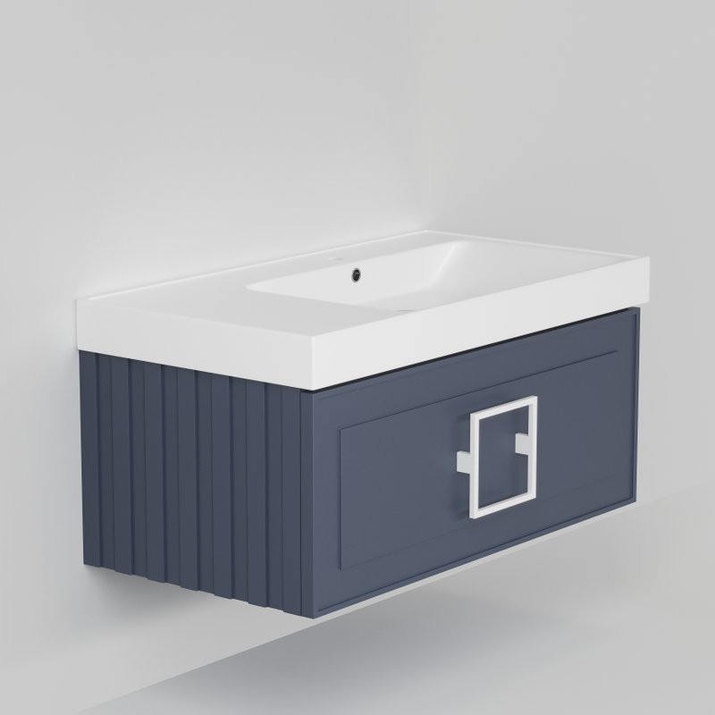 Мебель для ванной комнаты La Fenice Cubo 90 R синяя, ручка хром