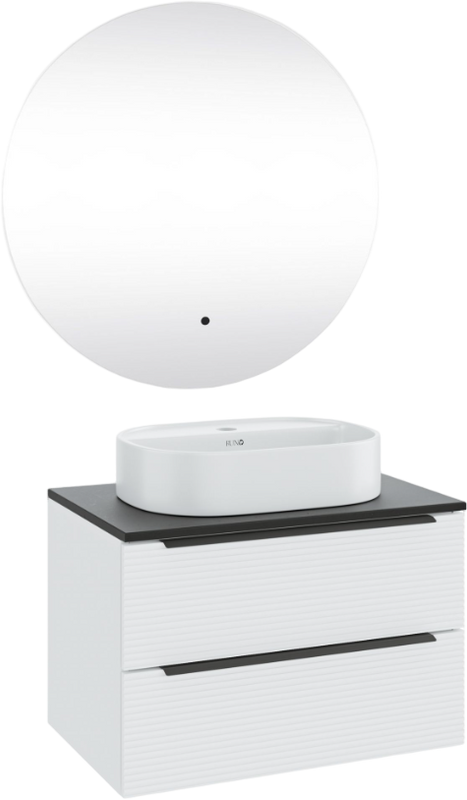 Мебель для ванной комнаты Runo Орлеан 70 белая матовая, черная, раковина Nuovo 50