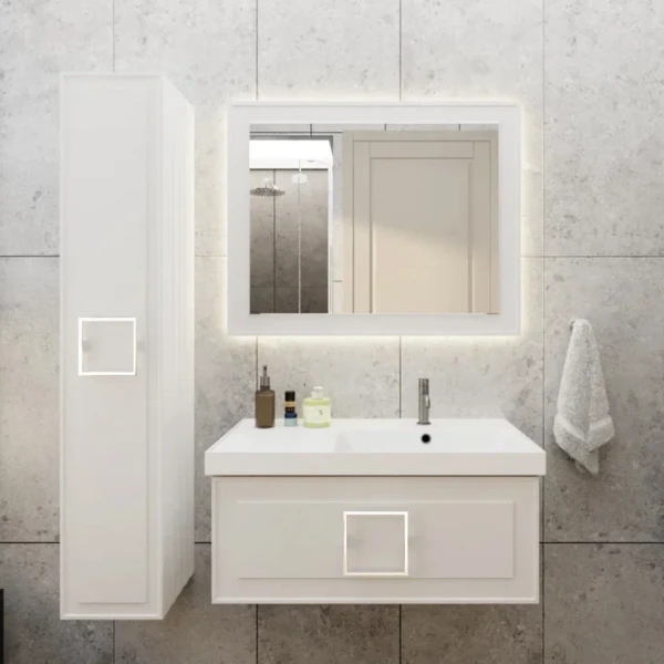 Мебель для ванной комнаты La Fenice Cubo 90 R белая, ручка белая