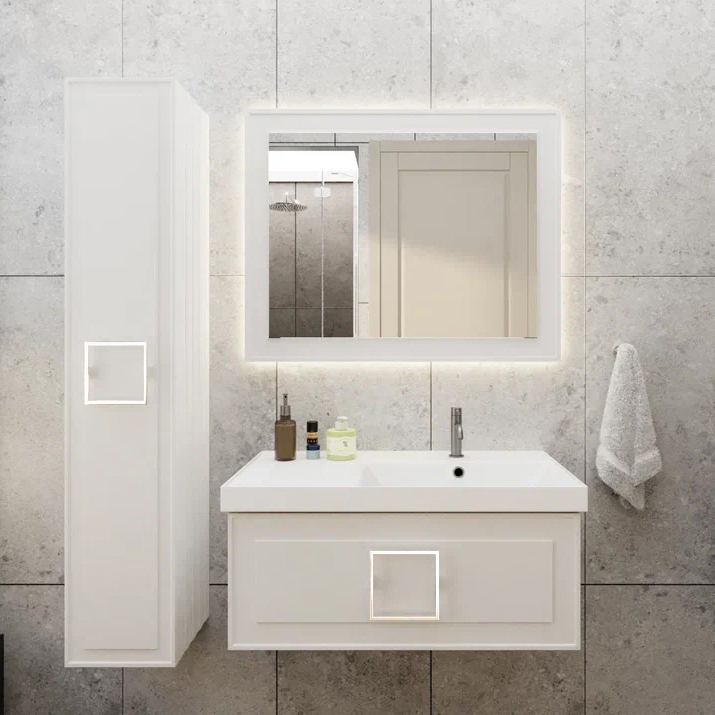 Мебель для ванной комнаты La Fenice Cubo 90 R белая, ручка белая