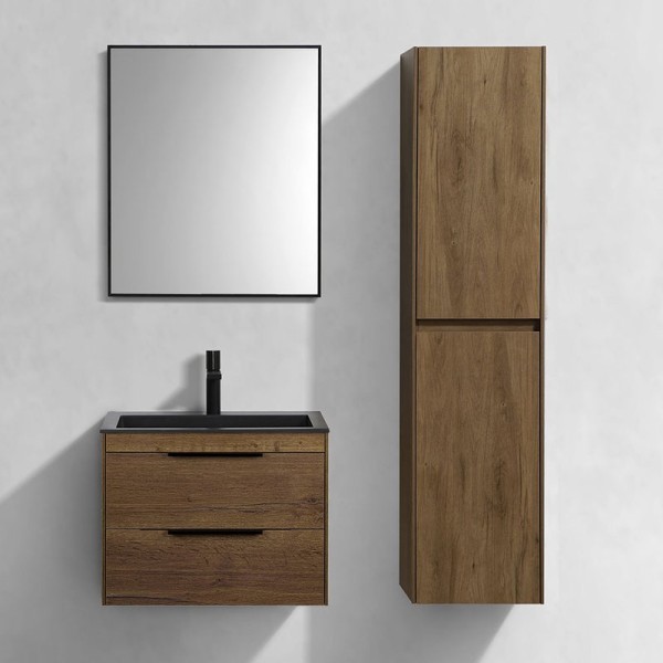 Мебель для ванной комнаты Vincea Chiara 2D 60, 2 ящика, дуб табак, с черной раковиной