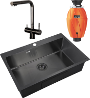 Комплект Мойка Zorg Inox PVD 7551 grafit + Смеситель Inox SZR-7039 GRAFIT графит + Измельчитель Omoikiri Nagare 1000