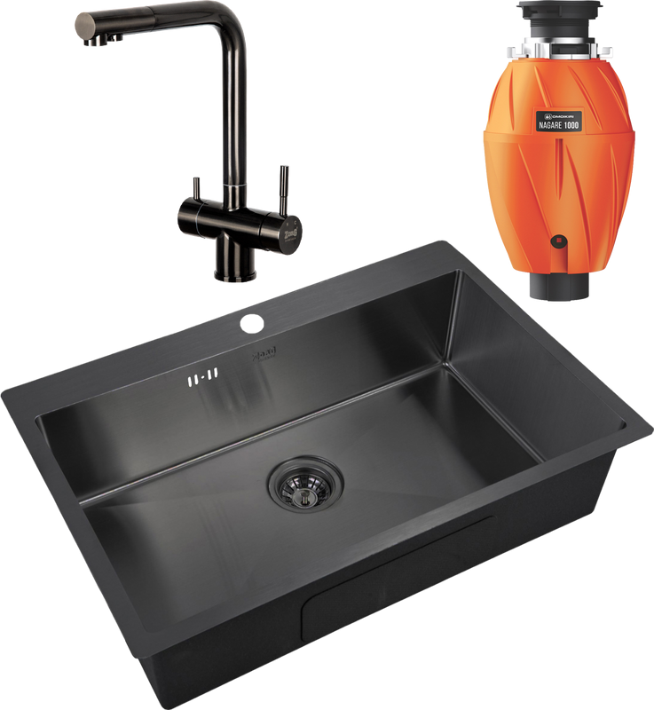 Комплект Мойка Zorg Inox PVD 7551 grafit + Смеситель Inox SZR-7039 GRAFIT графит + Измельчитель Omoikiri Nagare 1000