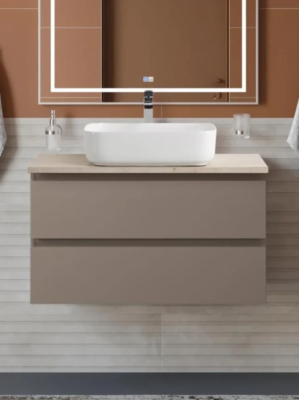 Тумба с раковиной BelBagno Kraft 80 подвесная, матовая бежевая, столешница kep-80-mco, раковина BB1304
