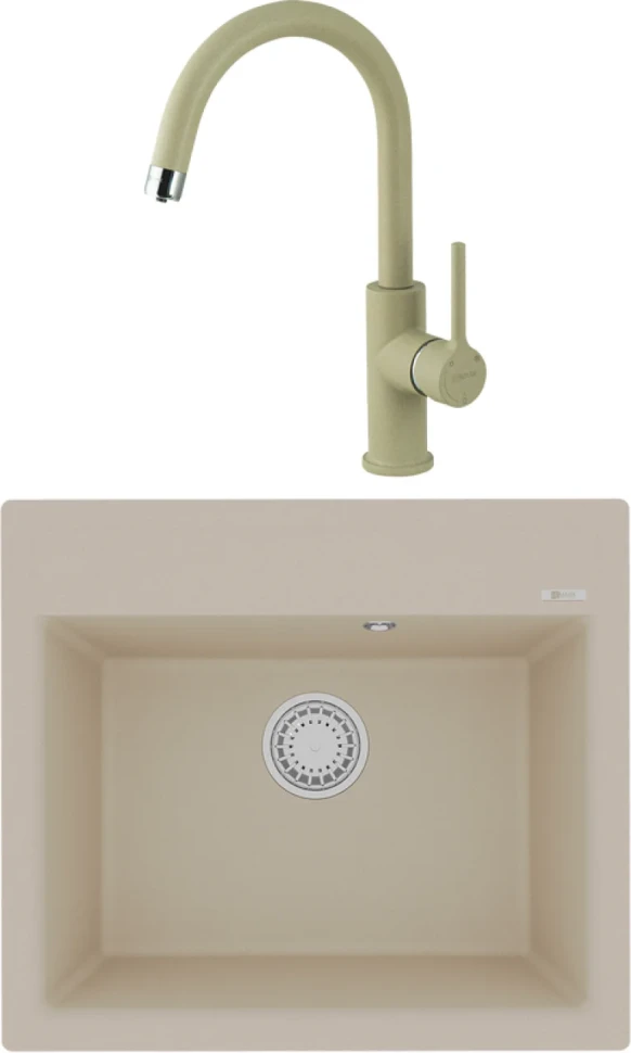 Комплект Мойка Lemark Hanka 570 9910014 бежевая + Смеситель Comfort LM3073PBG бежевый