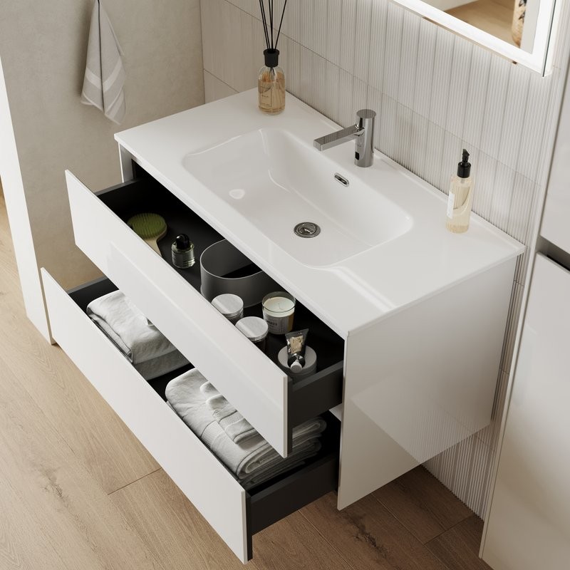 Тумба с раковиной Sancos Cento 60 см белый глянец