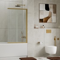 Шторка на ванну Wasserkraft Schunter 82S 100 см, профиль матовое золото, стекло прозрачное