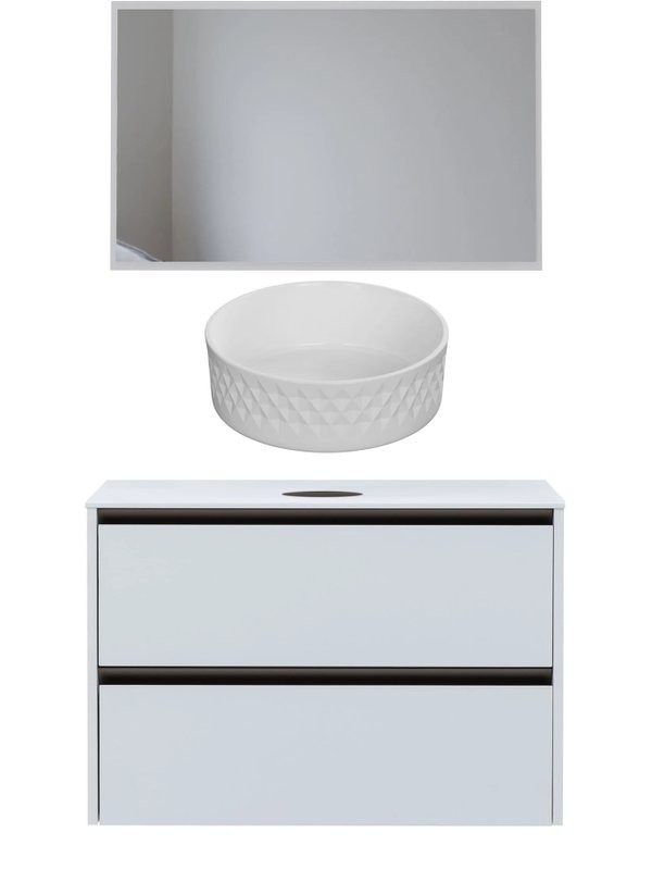 Мебель для ванной комнаты Allen Brau Activity 100 с подсветкой, матовый белый, олива браш, столешница белая, раковина Fantasy Romb 36, белая