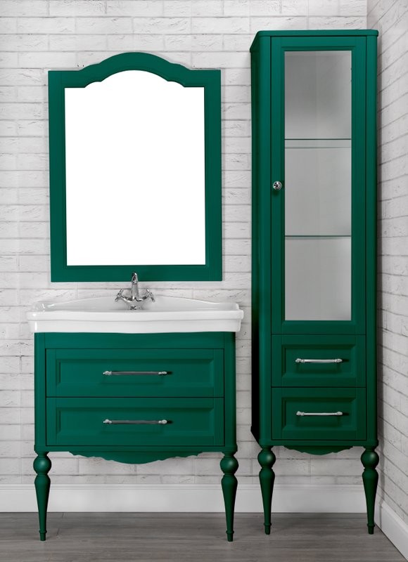 Мебель для ванной комнаты ValenHouse Эстетика 80, зеленая, подвесная, ручки хром, раковина Модерн