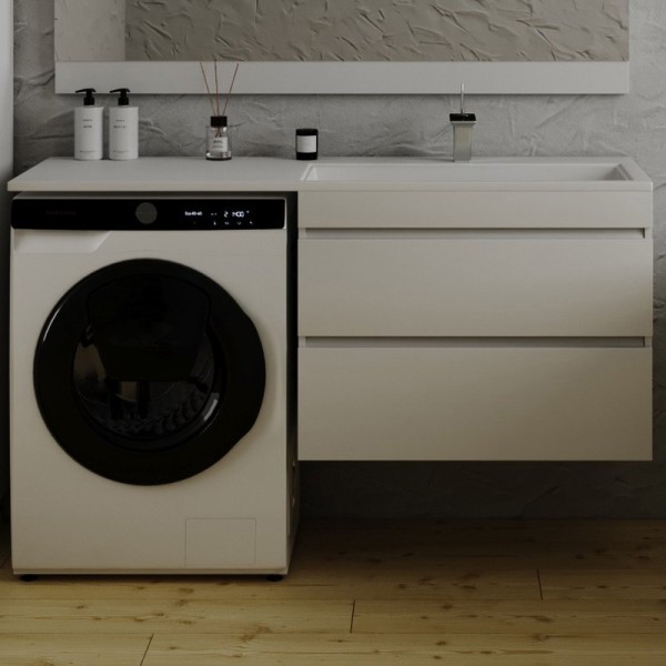 Тумба с раковиной Style Line Даллас 140 Люкс Plus R подвесная, 2 ящика, эмаль