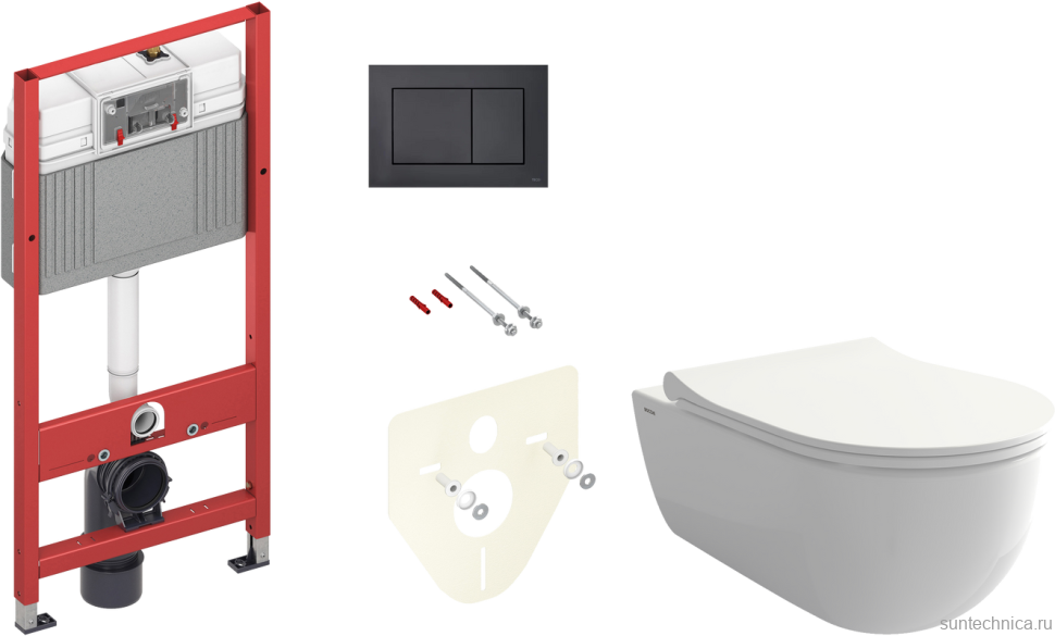 Комплект Унитаз подвесной BOCCHI V-Tondo 1416-001-0129 белый глянцевый + Крышка A0336-001 с микролифтом, глянцевая белая + Инсталляция TECE Now 9400414 4 в 1 с кнопкой смыва